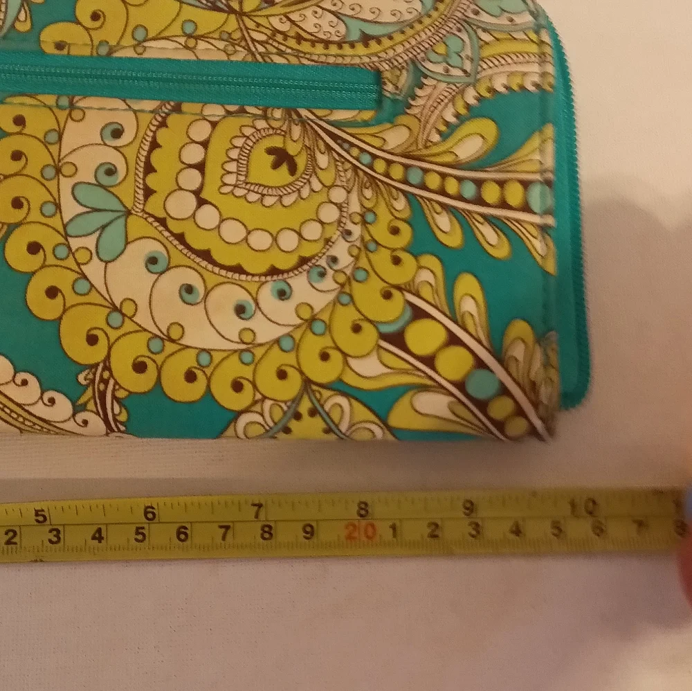 Vera Bradley Vintage large passport wallet teal and green Paisley